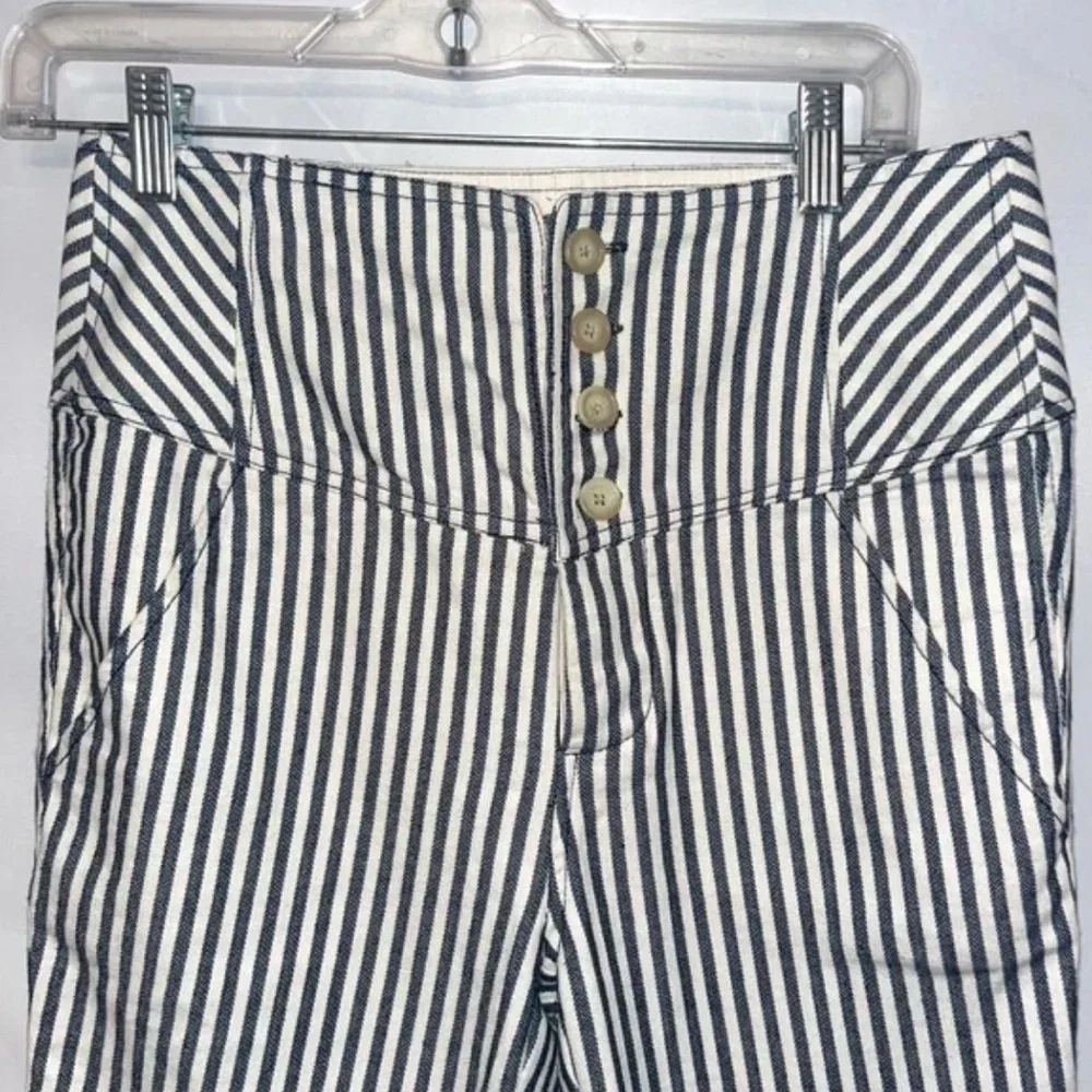 Free People Frankie High Waist Blue White Striped Skinny Pants - Size 4 - Picture 4 of 10